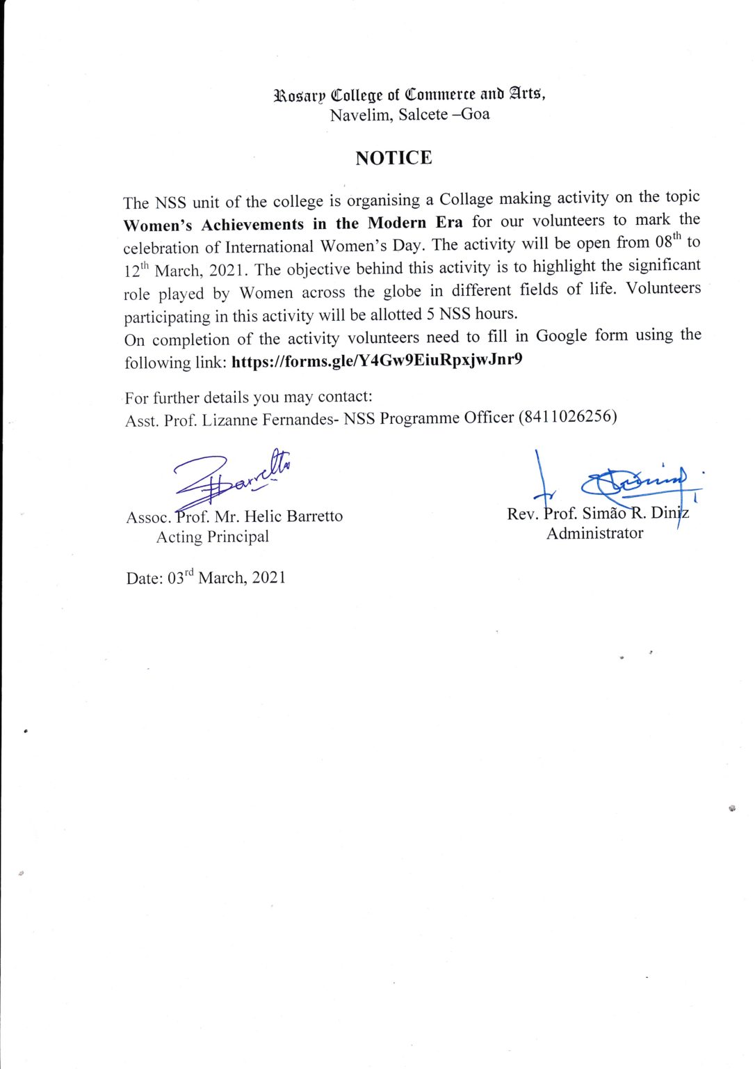 nss-notice-rosary-college-of-commerce-and-arts