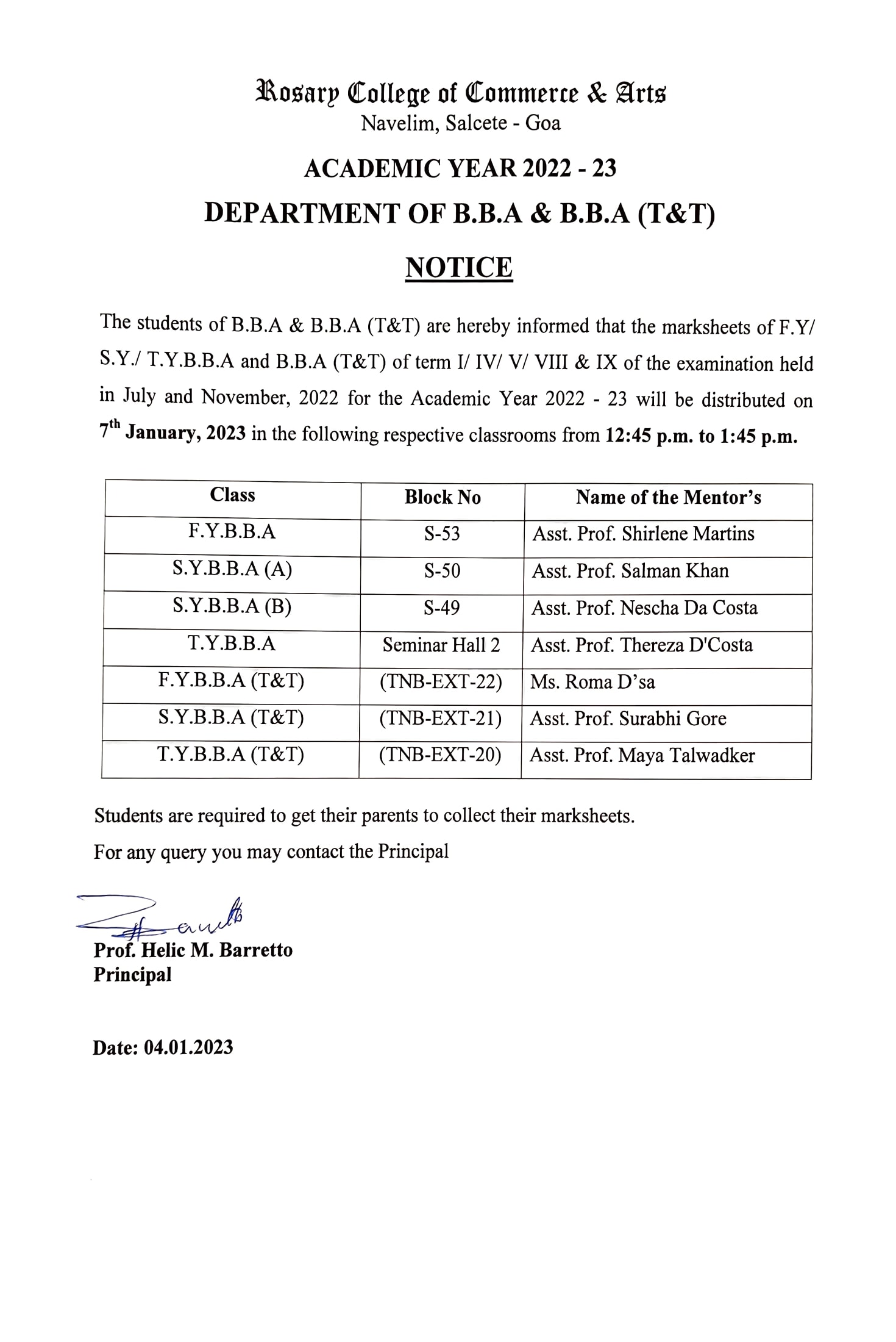 F.Y. / S.Y. / T.Y. B.B.A AND B.B.A (T&T) RESULTS NOTICE – Rosary ...