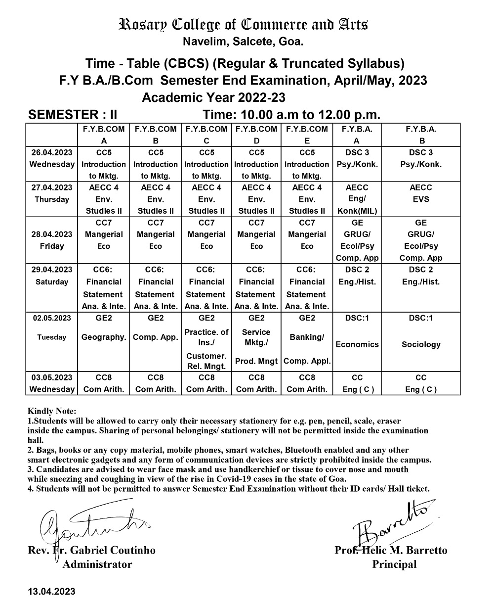 FY, SY BA/B.COM (Regular) And TY BA/B.COM Sem VI (repeat) TimeTable ...