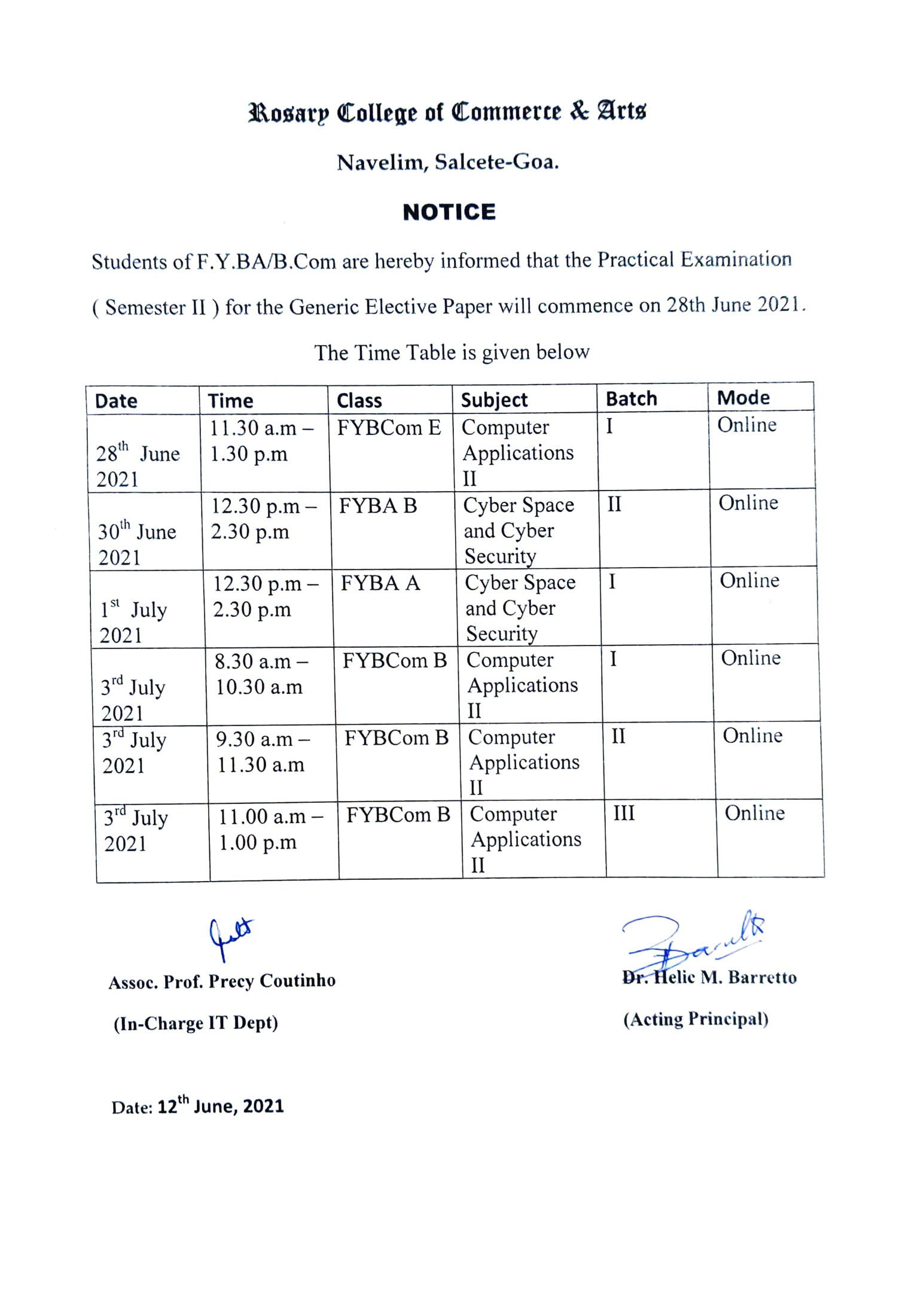 F.Y. B.A / B.COM SEMESTER II PRACTICAL EXAM – Rosary College of ...