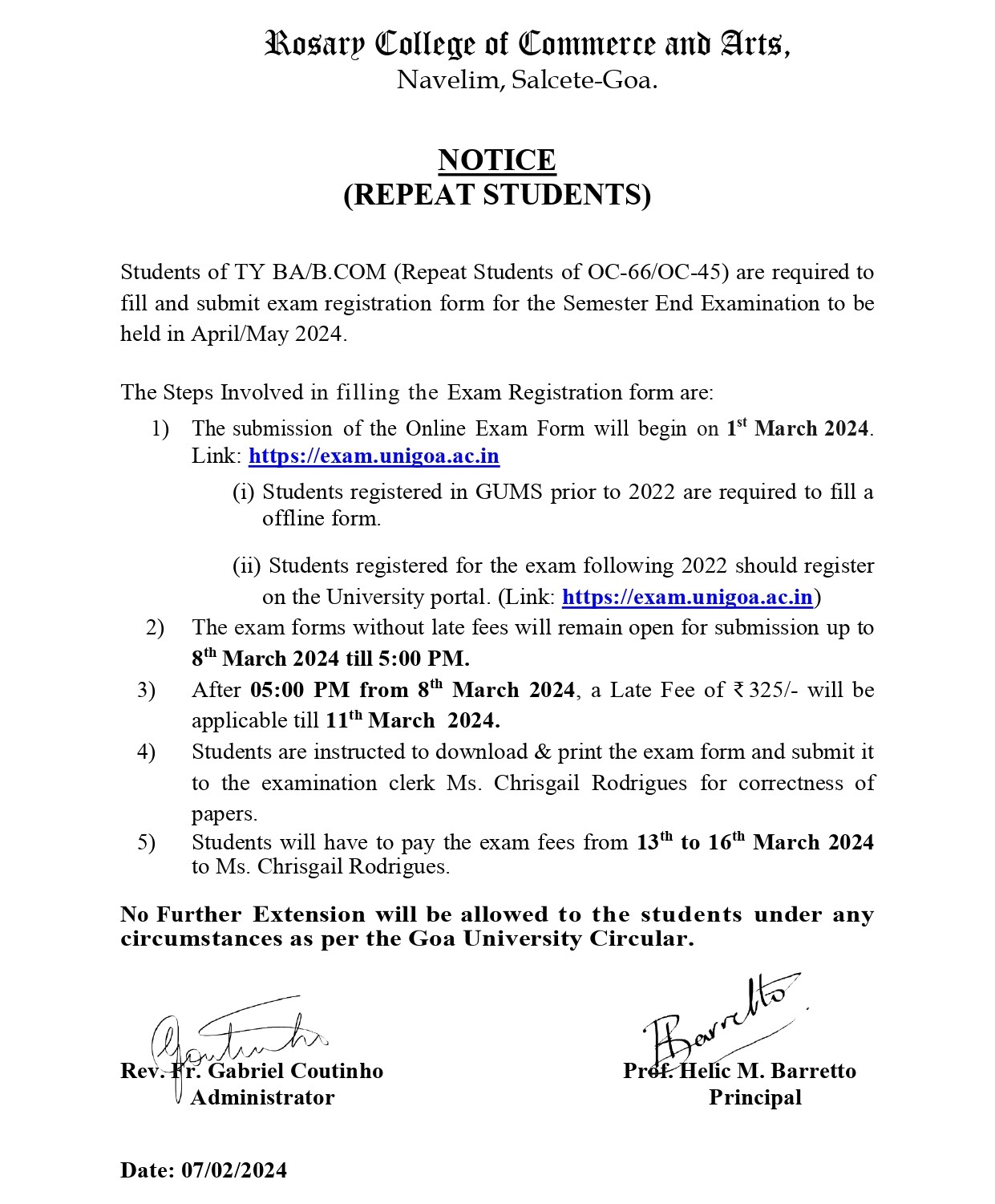 B.A / B.COM (Regular & Repeat) Exam NOTICE – Rosary College of Commerce ...