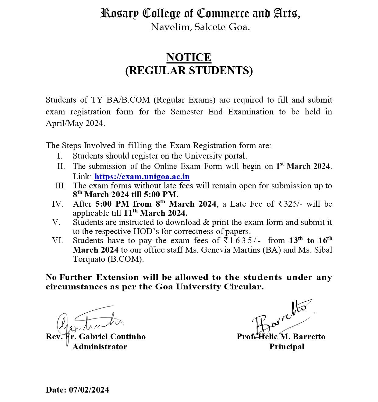 B.A / B.COM (Regular & Repeat) Exam NOTICE – Rosary College of Commerce ...